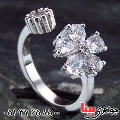 انگشتر نقره الماسی بند انگشتی زنانه مدل گل _کد:14563