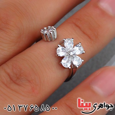 انگشتر نقره الماسی بند انگشتی زنانه مدل گل _کد:14563