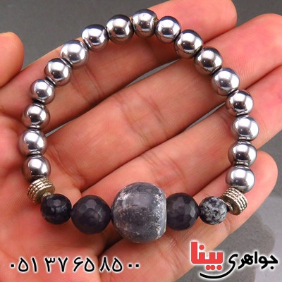 دستبند حدید مهره ای و عقیق خوشرنگ _کد:14564