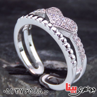 انگشتر نقره الماسی بند انگشتی زنانه مدل قلب _کد:14568