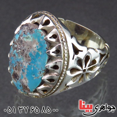 انگشتر فیروزه نیشابوری شجری درشت مردانه خوشرنگ _کد:14569