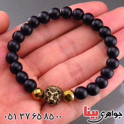 دستبند عقیق سیاه (اونیکس) مات و حدید طلایی تراش دار _کد:14580