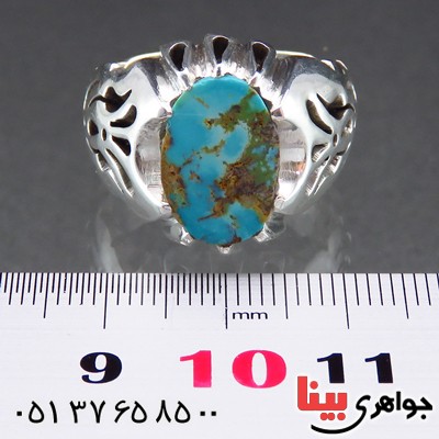 انگشتر فیروزه نیشابوری شجری درشت مردانه اسلیمی _کد:14587