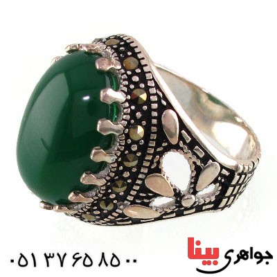 انگشتر عقیق سبز مردانه دور حدید _کد:14679