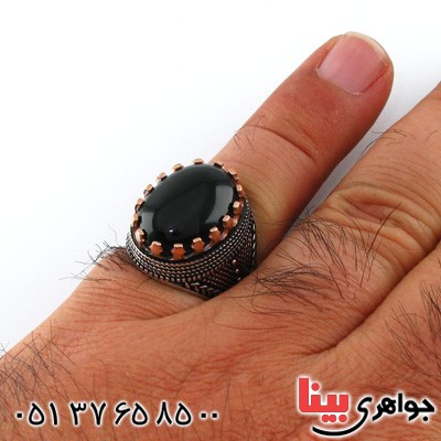 انگشتر عقیق سیاه (اونیکس) درشت مردانه خوشرنگ _کد:14684