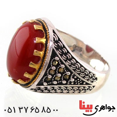 انگشتر عقیق قرمز مردانه دور حدید _کد:14688