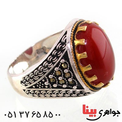 انگشتر عقیق قرمز مردانه دور حدید _کد:14688