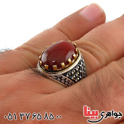 انگشتر عقیق قرمز مردانه دور حدید _کد:14688