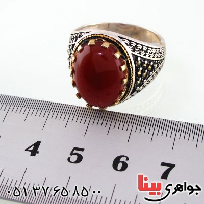 انگشتر عقیق قرمز مردانه دور حدید _کد:14688