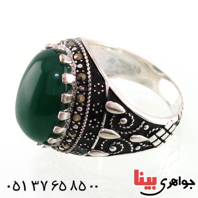 انگشتر عقیق سبز مردانه دور حدید _کد:14710