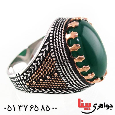 انگشتر عقیق سبز درشت مردانه خوشرنگ _کد:14716