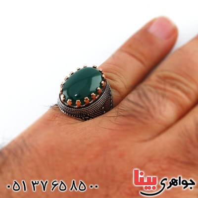انگشتر عقیق سبز درشت مردانه خوشرنگ _کد:14716