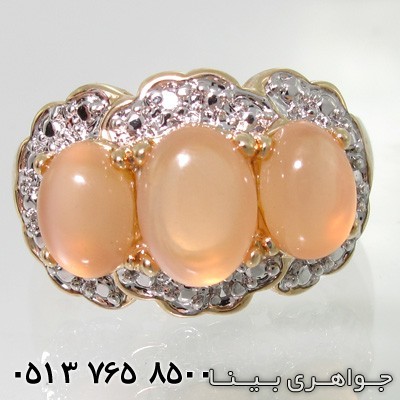 انگشتر سنگ ماه (مون استون) سه نگین بیضی