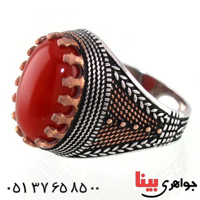 انگشتر عقیق قرمز مردانه خوشرنگ _کد:14733