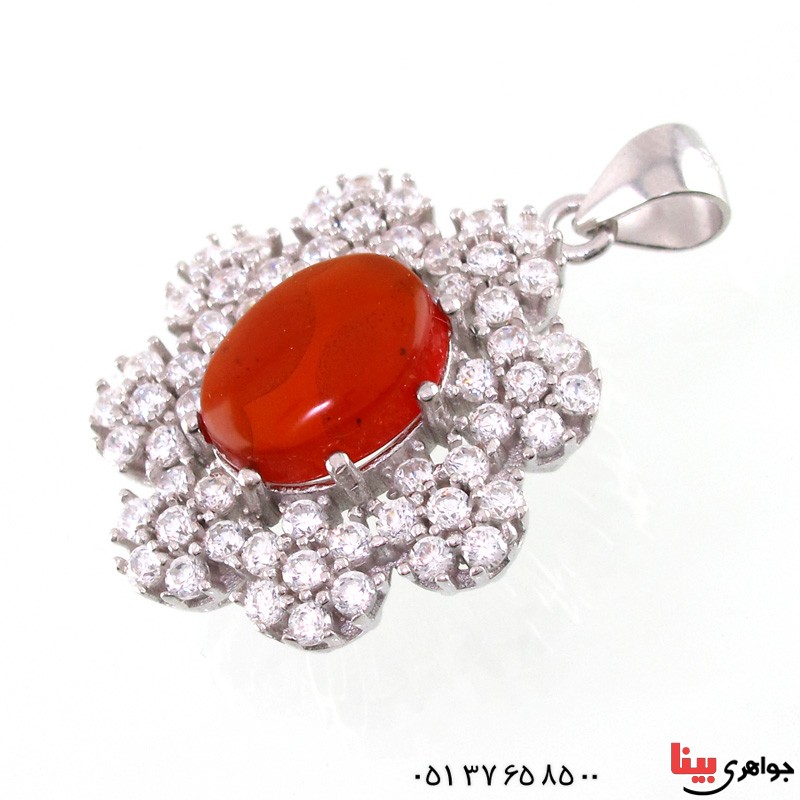 گردنبند عقیق یمنی درشت زنانه رودیوم مدل گل _کد:14742