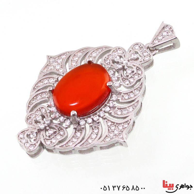 گردنبند عقیق یمنی درشت زنانه رودیوم _کد:14747