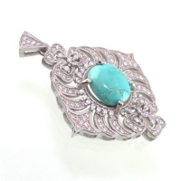 گردنبند فیروزه نیشابوری زنانه درشت رودیوم خوشرنگ 