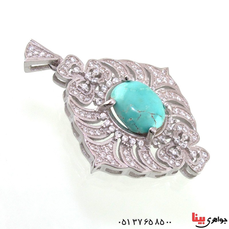 گردنبند فیروزه نیشابوری زنانه درشت رودیوم خوشرنگ _کد:14751