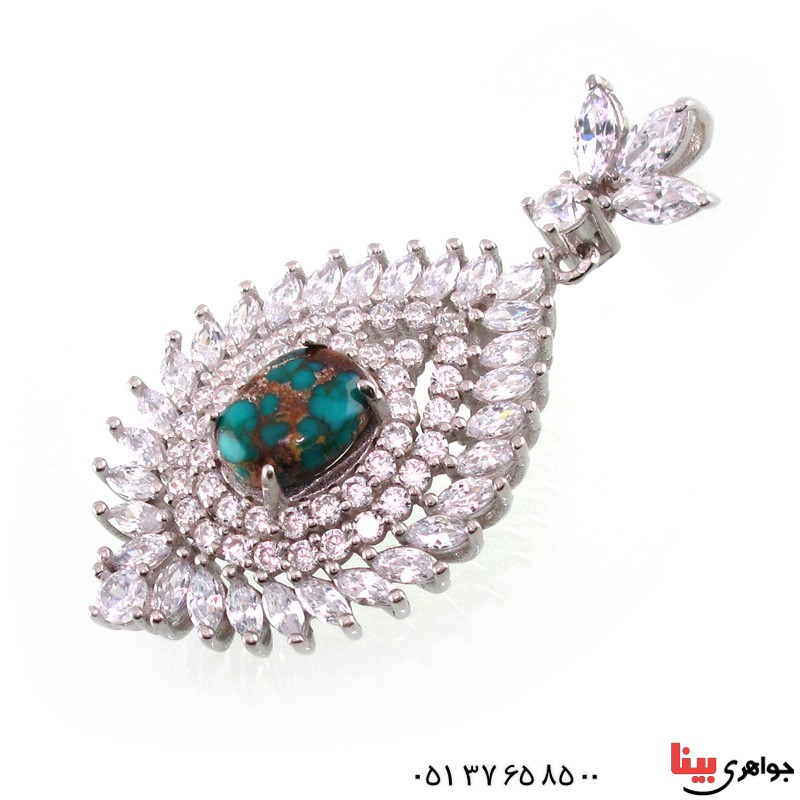 گردنبند فیروزه نیشابوری شجری درشت زنانه رودیوم _کد:14759