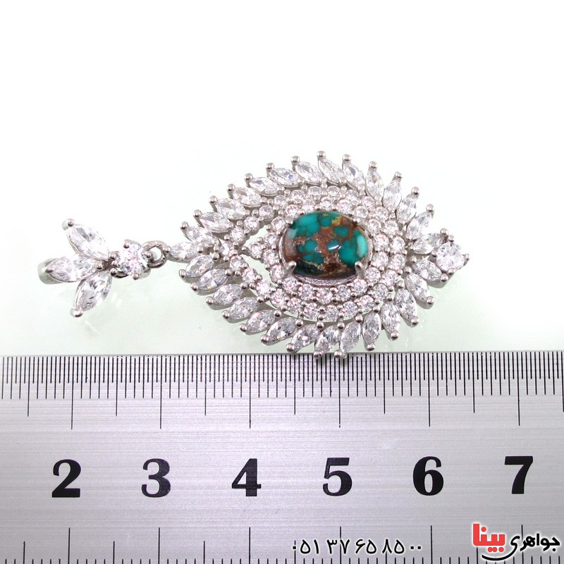 گردنبند فیروزه نیشابوری شجری درشت زنانه رودیوم _کد:14759