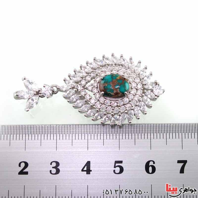 گردنبند فیروزه نیشابوری شجری درشت زنانه رودیوم _کد:14759