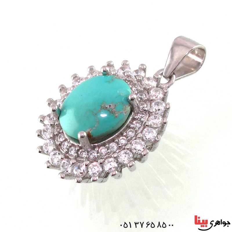گردنبند فیروزه نیشابوری شجری زنانه رودیوم _کد:14769