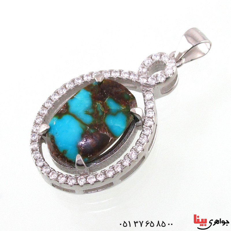 گردنبند فیروزه نیشابوری شجری رودیوم زنانه _کد:14791