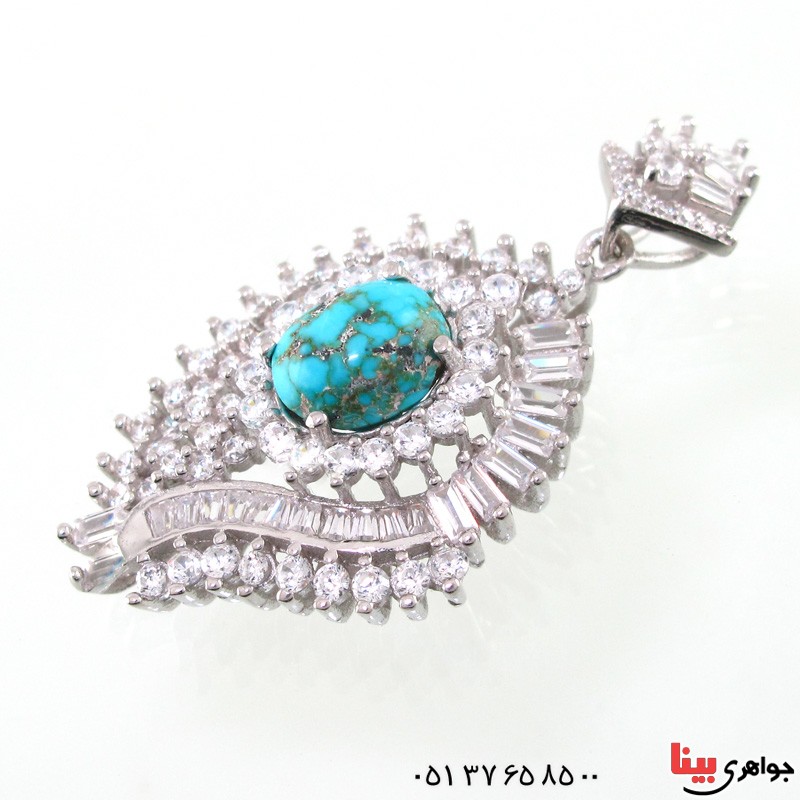 گردنبند فیروزه نیشابوری شجری درشت رودیوم زنانه _کد:14797
