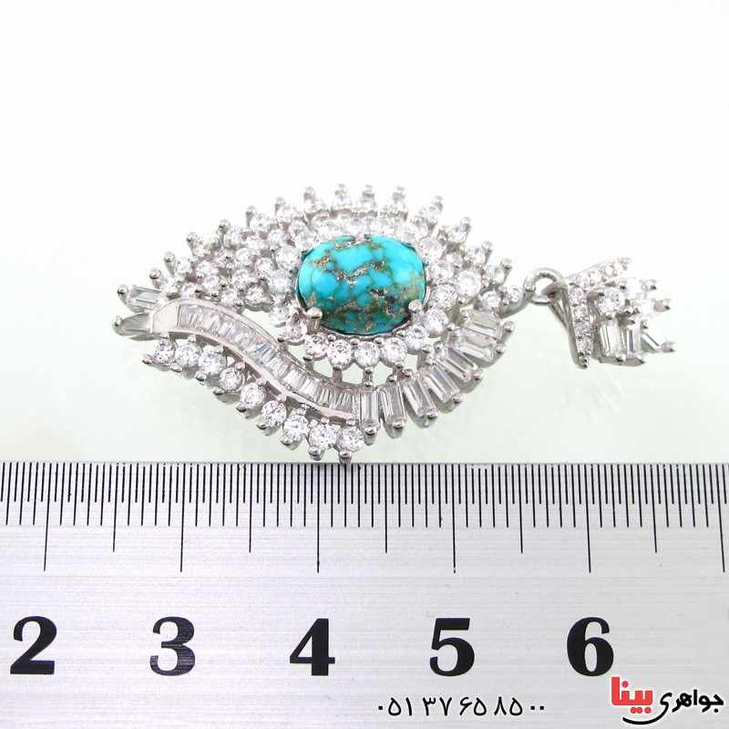 گردنبند فیروزه نیشابوری شجری درشت رودیوم زنانه _کد:14797