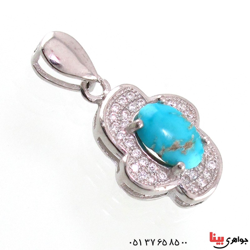 گردنبند فیروزه نیشابوری شجری رودیوم زنانه _کد:14816