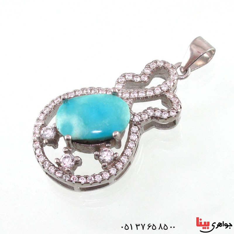 گردنبند فیروزه نیشابوری زنانه رودیوم خوشرنگ _کد:14820