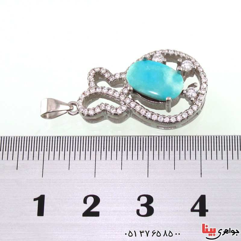 گردنبند فیروزه نیشابوری زنانه رودیوم خوشرنگ _کد:14820