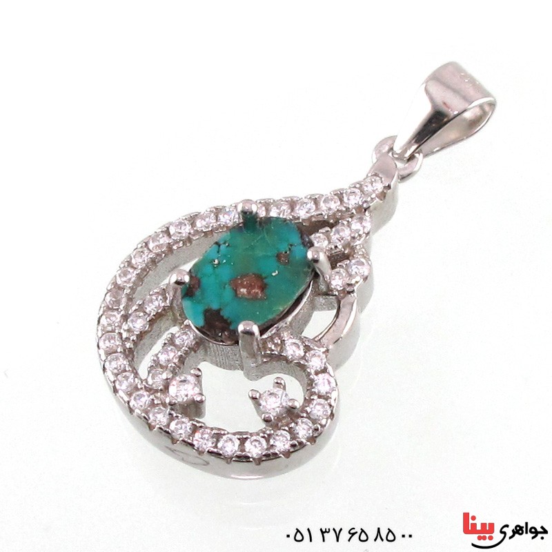 گردنبند فیروزه نیشابوری شجری رودیوم زنانه _کد:14825