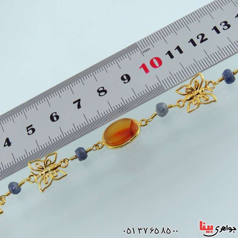 دستبند عقیق یمنی و یاقوت کبود زنانه فاخر _کد:14840