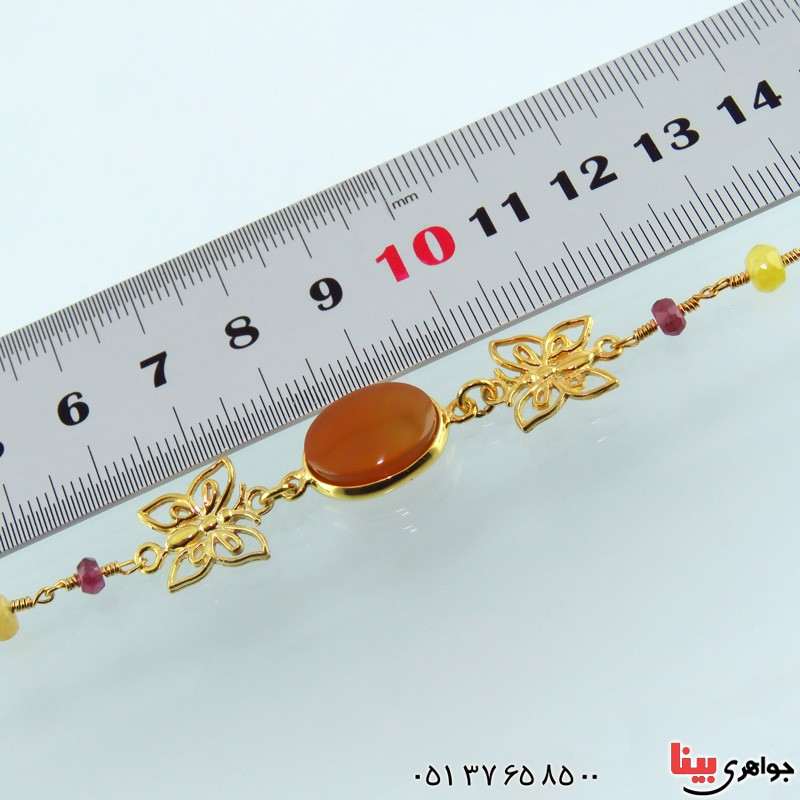 دستبند عقیق یمنی و یاقوت و زمرد زنانه با طرح پروانه _کد:14857