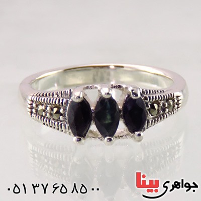 انگشتر یاقوت کبود زنانه بادامی _کد:14869