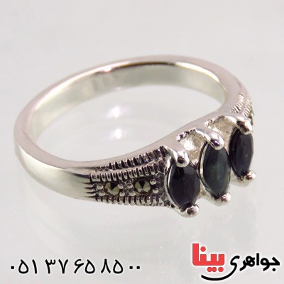 انگشتر یاقوت کبود زنانه بادامی _کد:14869