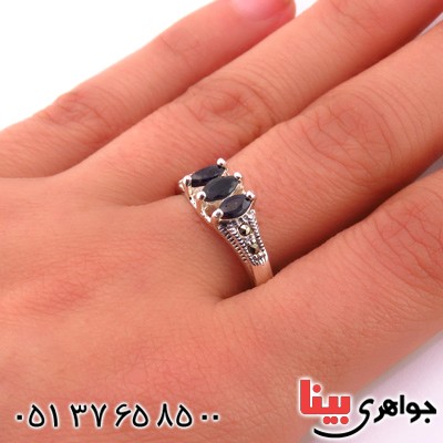 انگشتر یاقوت کبود زنانه بادامی _کد:14869