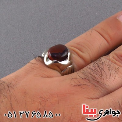 انگشتر عقیق یمنی مردانه با تصویر پرنده و شجر _کد:14870