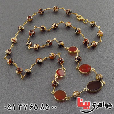 سینه ریز کهربا بلونی و عقیق یمنی زنانه خوشرنگ _کد:2023