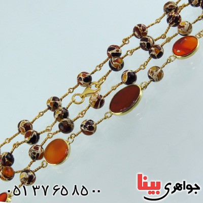 سینه ریز کهربا بلونی و عقیق یمنی زنانه خوشرنگ _کد:2023