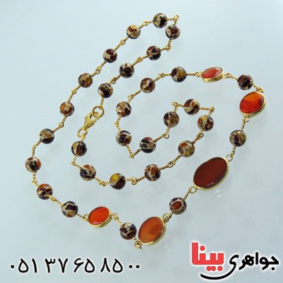 سینه ریز کهربا بلونی و عقیق یمنی زنانه خوشرنگ _کد:2023