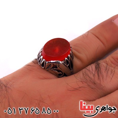 انگشتر عقیق یمنی مردانه حکاکی گود یا محمد _کد:14887