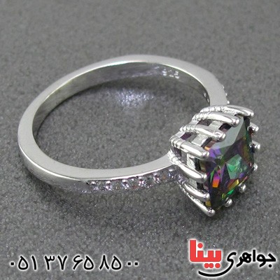 انگشتر توپاز هفت رنگ زنانه رودیوم خوشرنگ _کد:14964