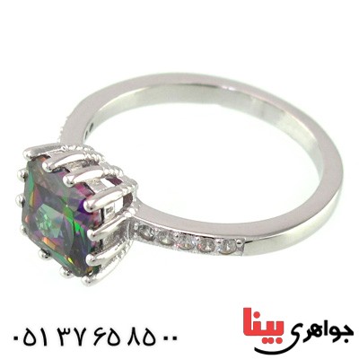 انگشتر توپاز هفت رنگ زنانه رودیوم خوشرنگ _کد:14964