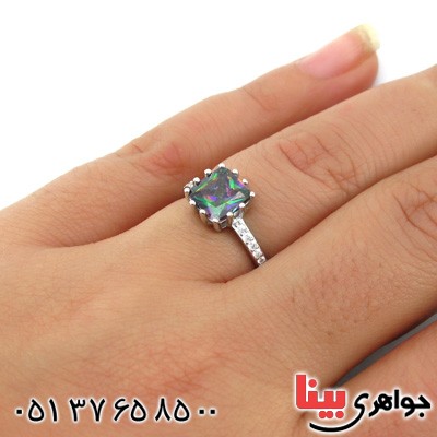 انگشتر توپاز هفت رنگ زنانه رودیوم خوشرنگ _کد:14964