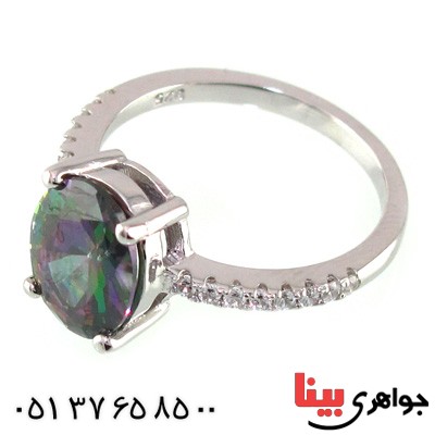 انگشتر توپاز هفت رنگ زنانه رودیوم _کد:14969