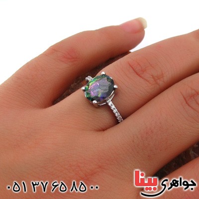 انگشتر توپاز هفت رنگ زنانه رودیوم _کد:14969