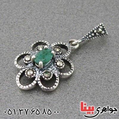 گردنبند زمرد و مارکازیت زنانه مدل گل _کد:14981