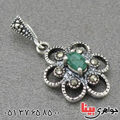 گردنبند زمرد و مارکازیت زنانه مدل گل _کد:14981
